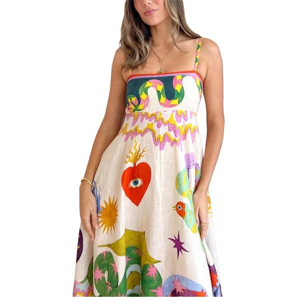 Boho Dragon, Snake, and Heart Print Maxi Dress - Picture 3 of 10